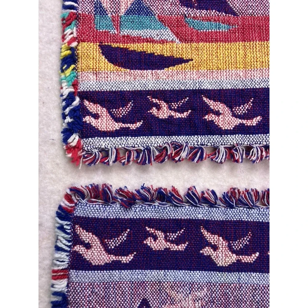 Vintage Woven Sailboat Placemats Set of 2 Unisex OS Multicolor‎ Excellent Fringe
